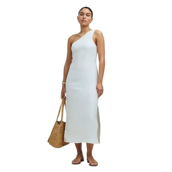 NWOT Madewell Nina Linen & Viscose Blend One Shoulder Midi Dress Size 4 - Picture 1 of 8